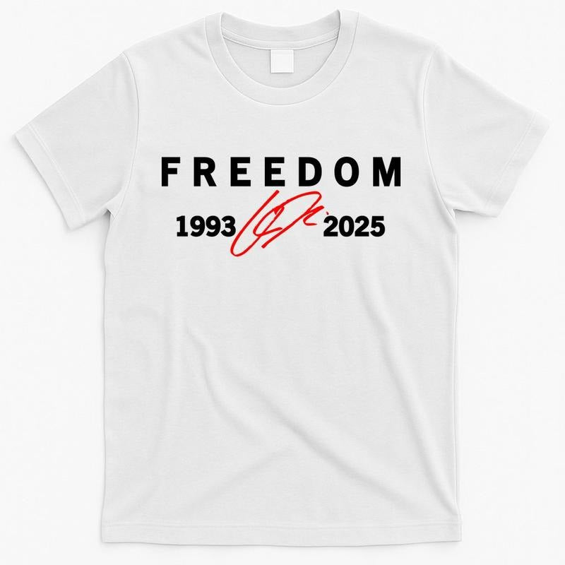 Freedom Red Signature 1993-2025 Charlie Kirk Tribute Faith Christian Truth Rest In Peace RIP Cotton Short Sleeve Casual T-Shirt