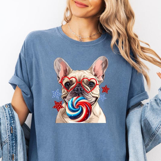 French Bulldog July 4th Dog Shirt ~ Unisex Apparel Relaxed Fit Printed In The USA Clothing Womenswear Casual Comfort Cotton Top Athletic Boho Chic