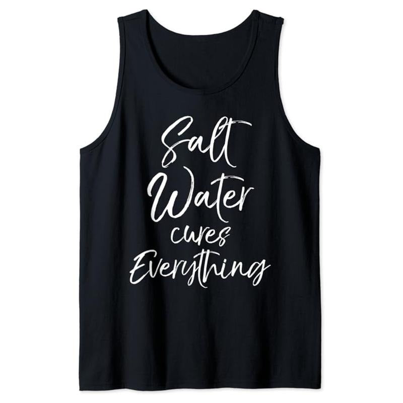 Funny Vacation Tank Top, Cute Beach Vacation Gift Women's Salt Water Cures Everything Tank Top Unisex Casual Cotton
