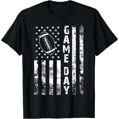 Game Day With Flag American Football Lovers Mom Dad T-Shirt Made in USA