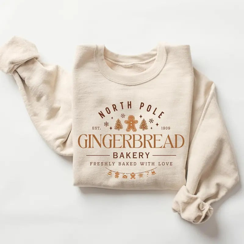 Gingerbread Bakery Sweatshirt, Gingerbread Sweatshirt, Trendy Christmas Cookie Crewneck, Womens Christmas Sweatshirt, Gingerbread Sweater Cotton Fabric