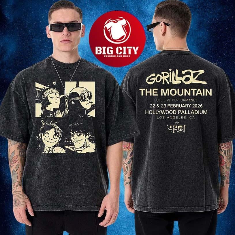 Gorillaz Merch LA Shop The Mountain Full Live Performance At Hollywood Palladium Los Angeles Two Sided Shirt