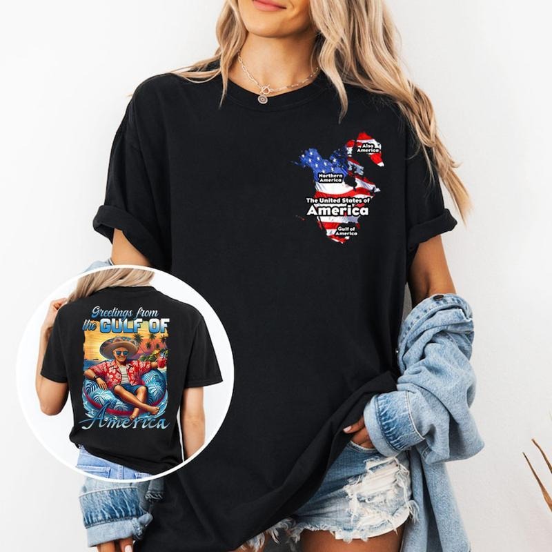 Greetings From The Patriotic Gulf Of America Shirt, Trump American Flag Canada Greenland Gulf Map Shirt, Gift For Trump Supporters, Full Colors