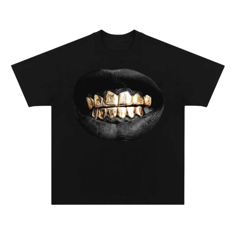 Grillz Black Gold T-Shirt, Vintage T-Shirt, Y2k Shirt, Unisex Cotton Crewneck T-Shirt Menswear Womenswear Underwear Streetwear Top Hoodie Polyester