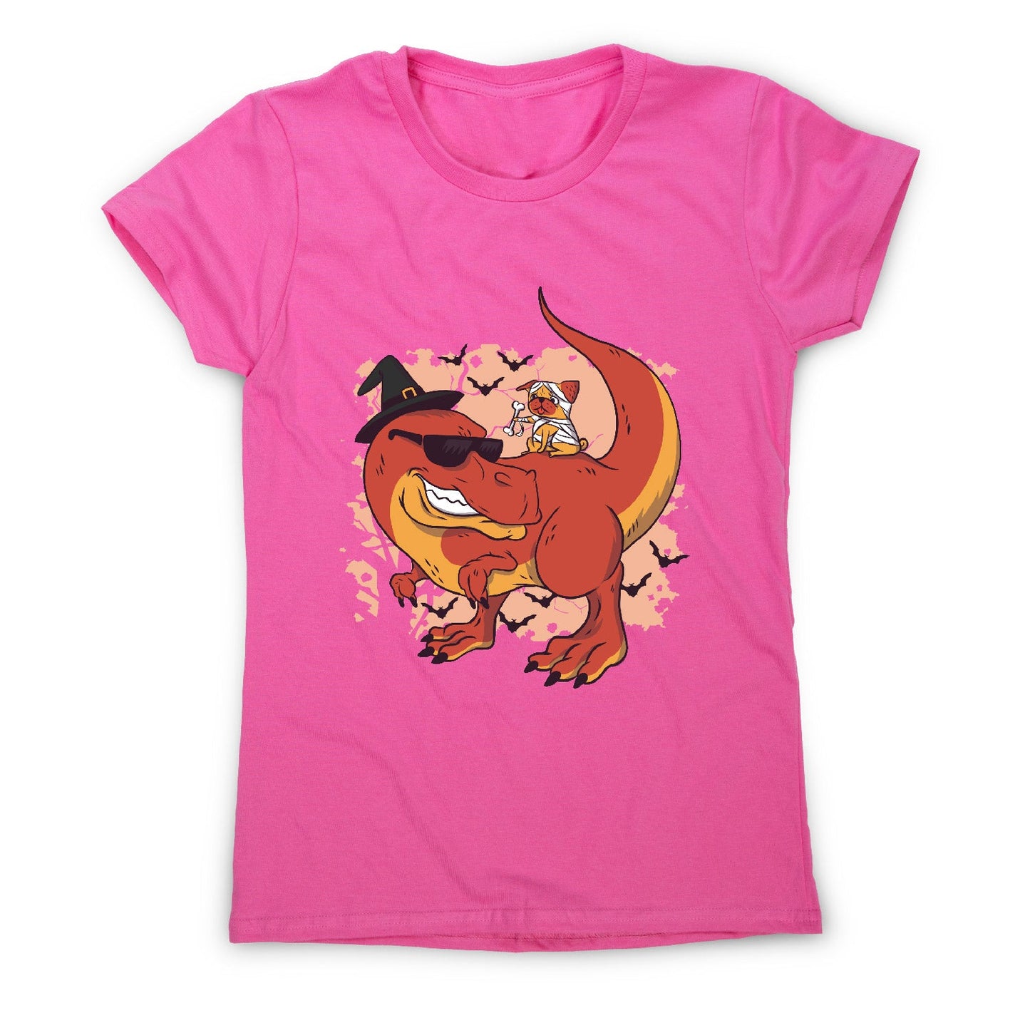 Halloween pug and dinosaur - funny halloween women's t-shirt