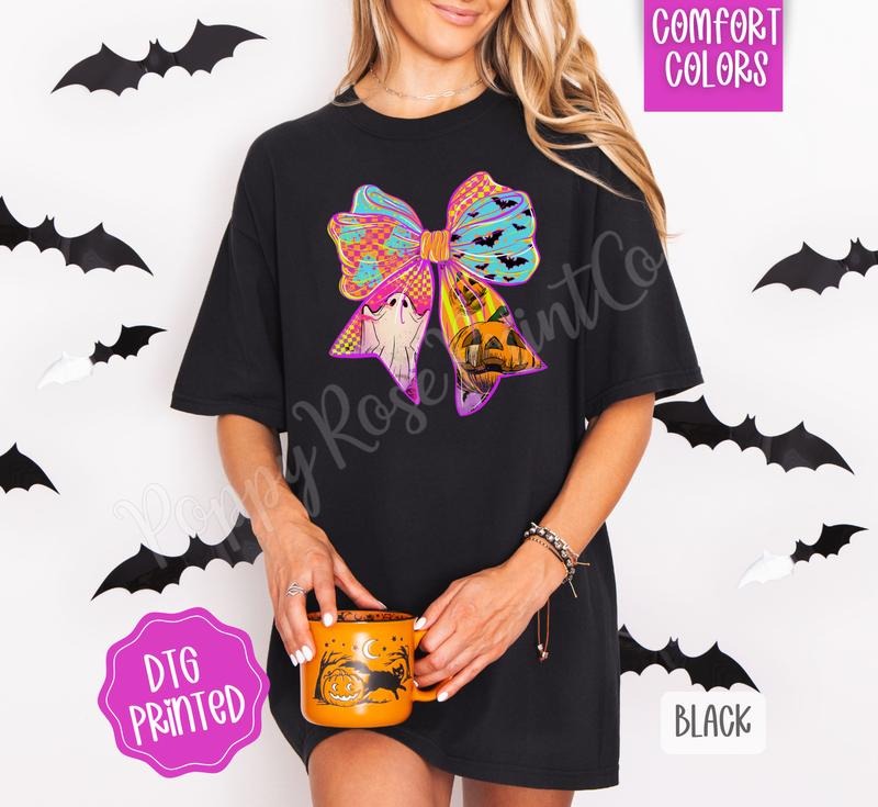 Halloween Bow Comfort Colors, Trendy Women's Fall Tshirt