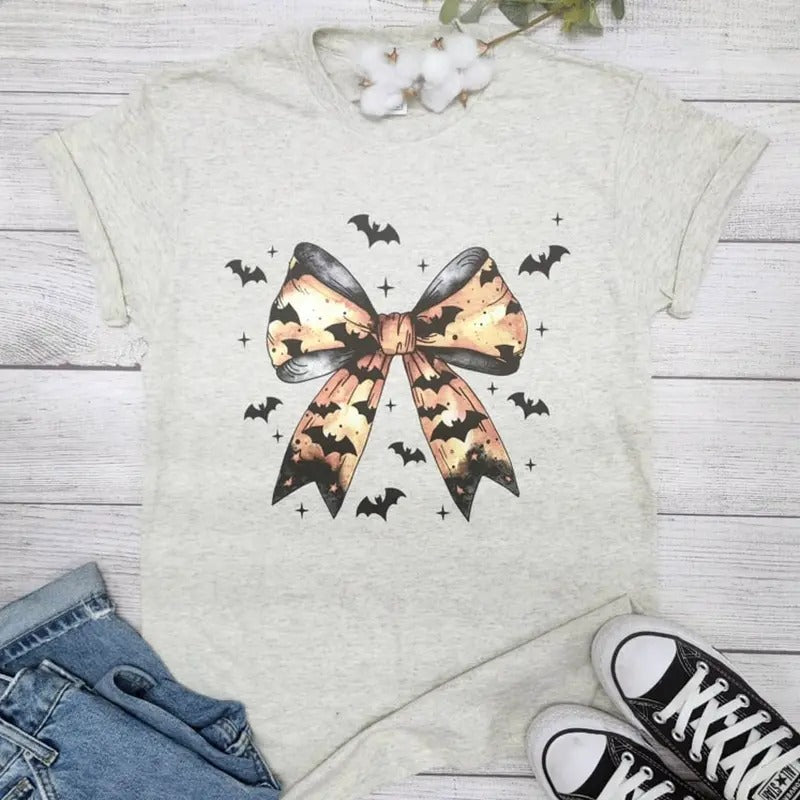 Halloween Ribbon Bow with Bats Graphic T-shirt