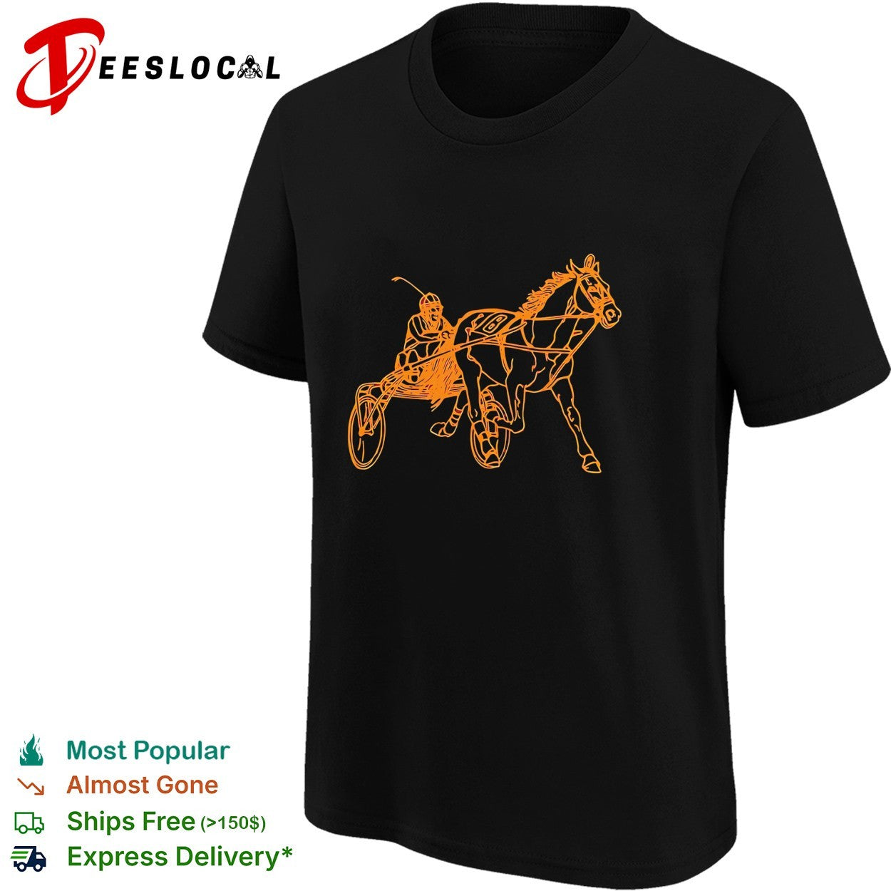 Harness racing horse and jockey line art illustration shirt