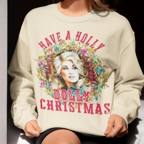 Have A Holly Dolly Christmas, Women Holiday Sweater, Cowgirl Christmas, Western Christmas Sweatshirt, Most Wonderful Time Gift, Xmas Sweater