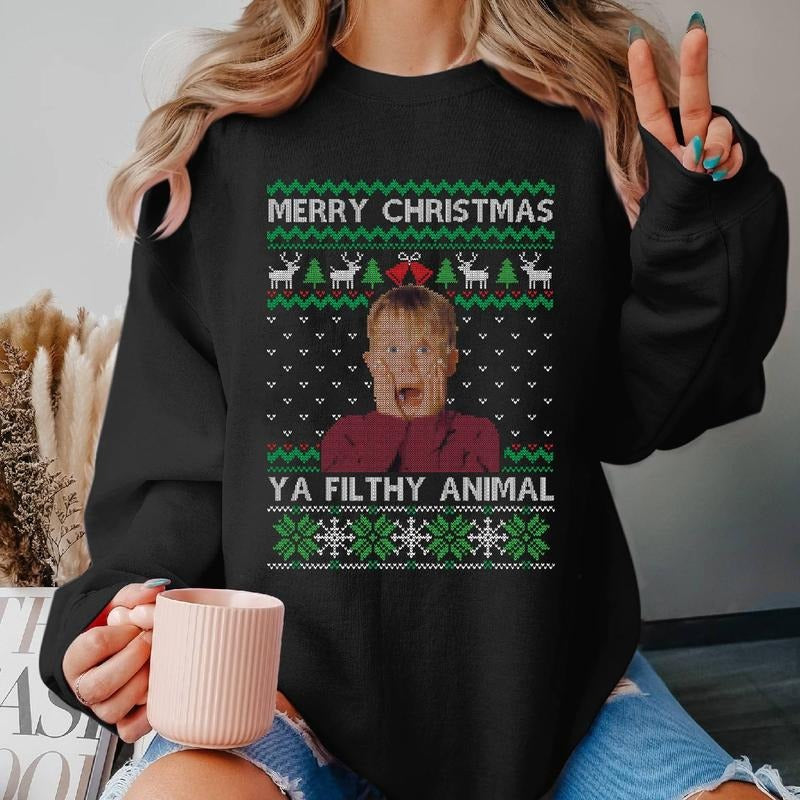 Home Alone Ugly Xmas Sweatshirt, Kevin Mccallister TShirt, Merry Christmas Ya Filthy Animal Ugly Christmas Sweater Shirt Christmas Xmas Gifts