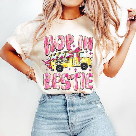 Hop in Bestie, Struggle Bus, Retro Mental Health, Pink Coquette, Trendy Sarcastic, Funny Anxiety, Girly Tshirt