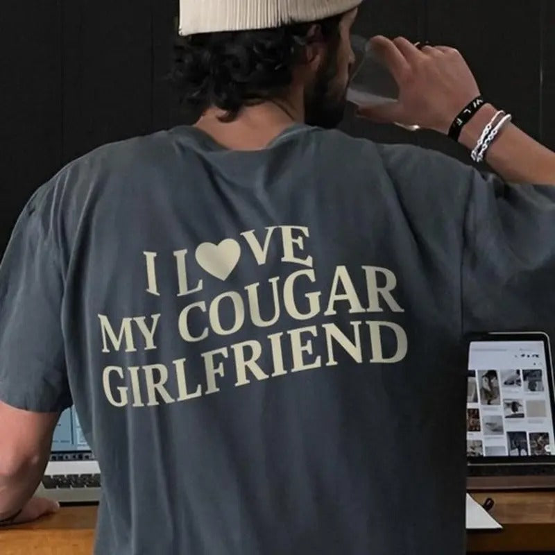 I Love My Cougar Girlfriend Shirt, Boyfriend Gift, I Love My Girlfriend Tee, I Heart My Cougar T-shirt, Valentines Gift, for men, for woman Casual Cotton Sweatshirt Hoodie Classic Menswear