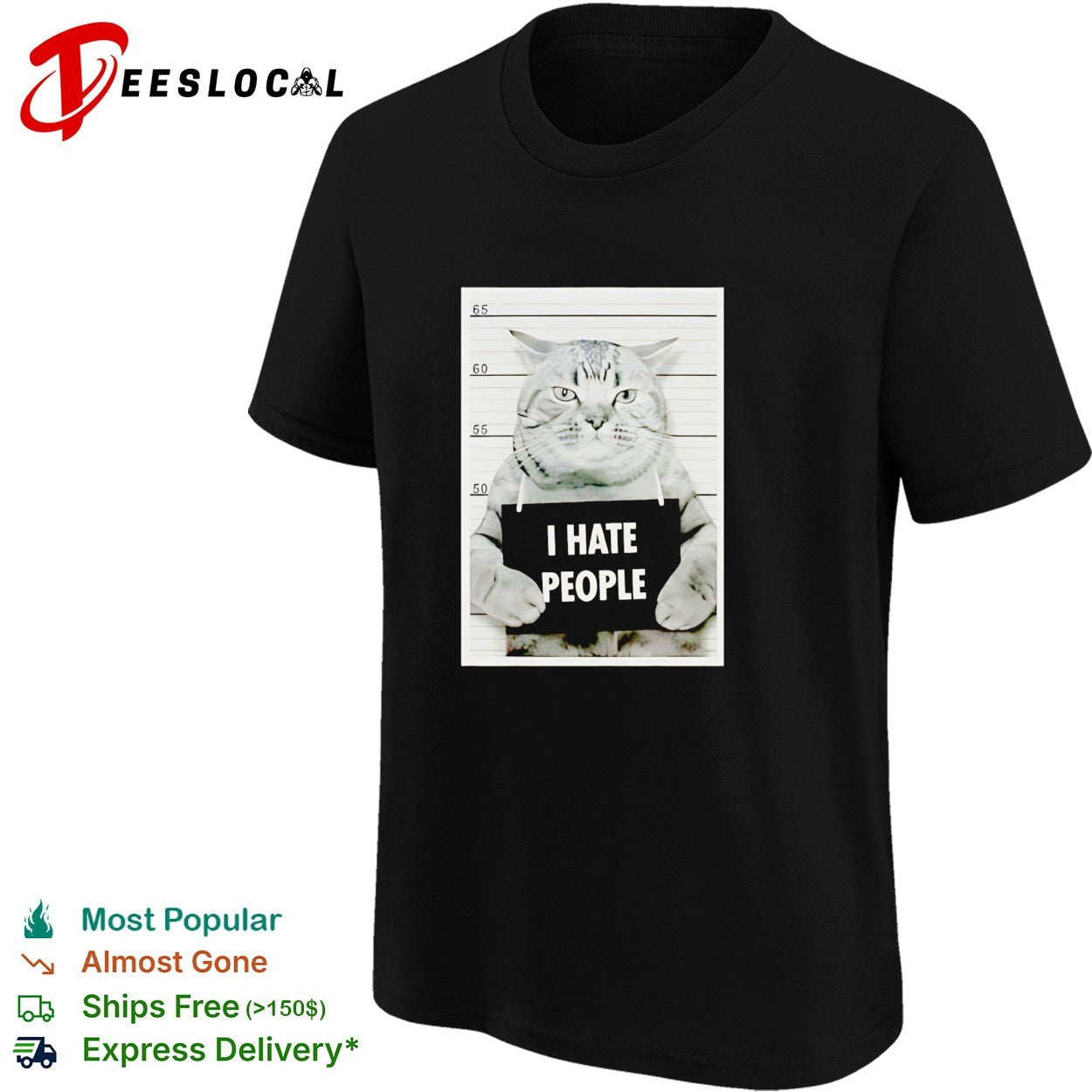 I hate people cat mugshot funny shirt