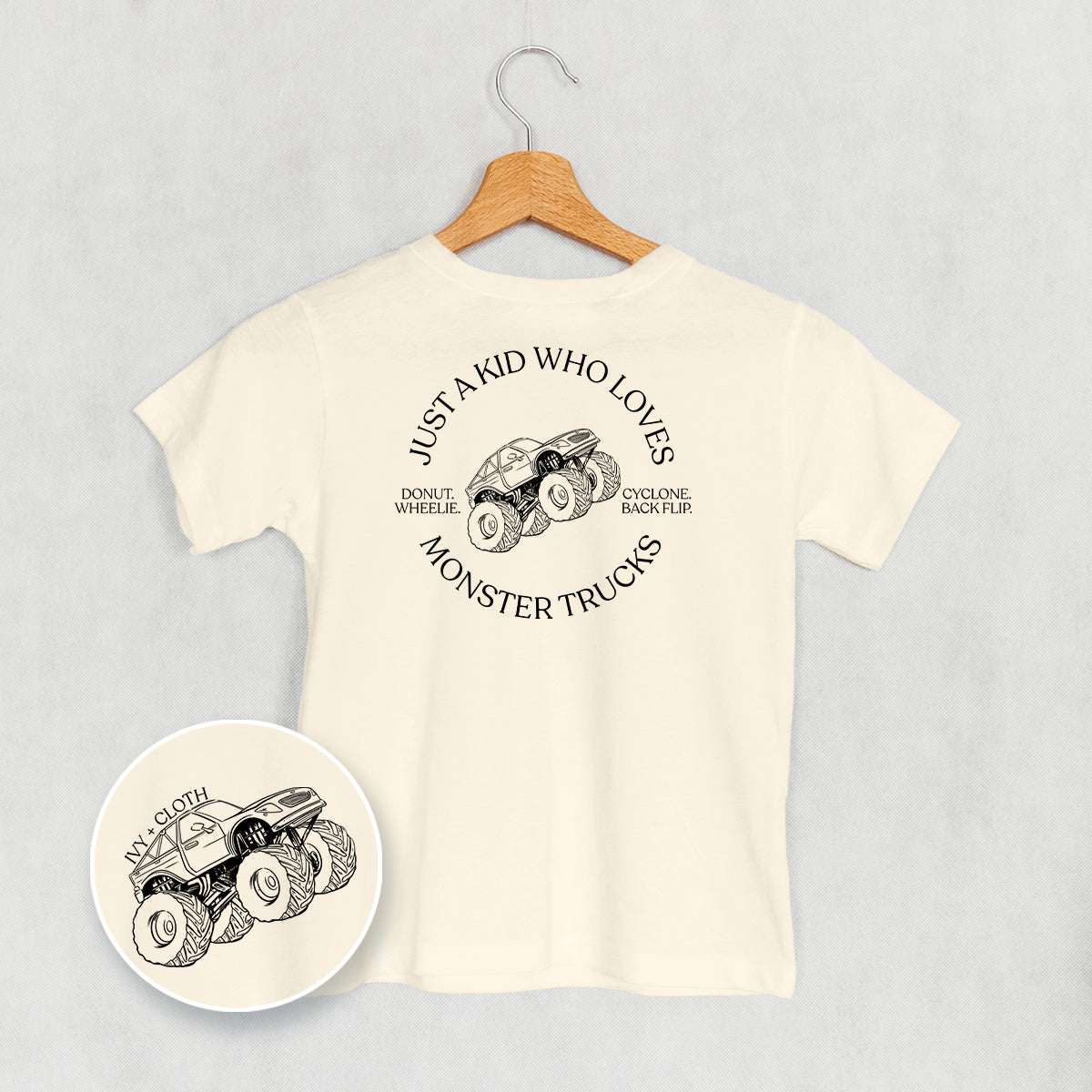 Just A Kid Who Loves Monster Trucks (Kids Back Print) - clothing by TeeHivey.com (Image 5)