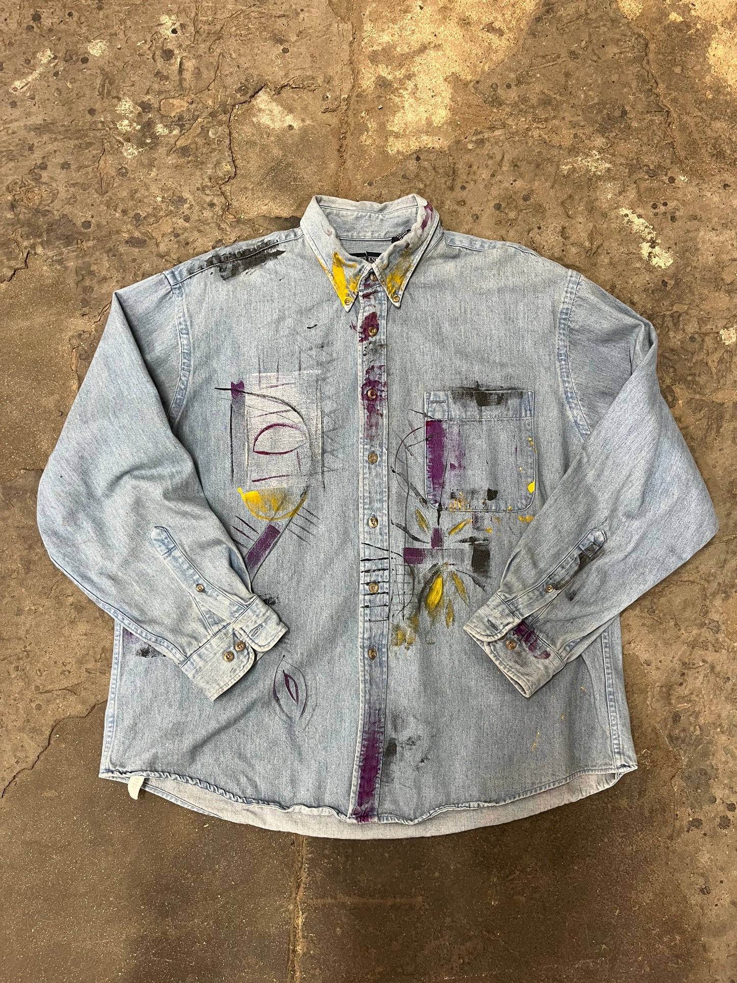 Artisan Hand-Painted Abstract Brushstroke Denim Shirt - clothing by TeeHivey.com (Image 4)