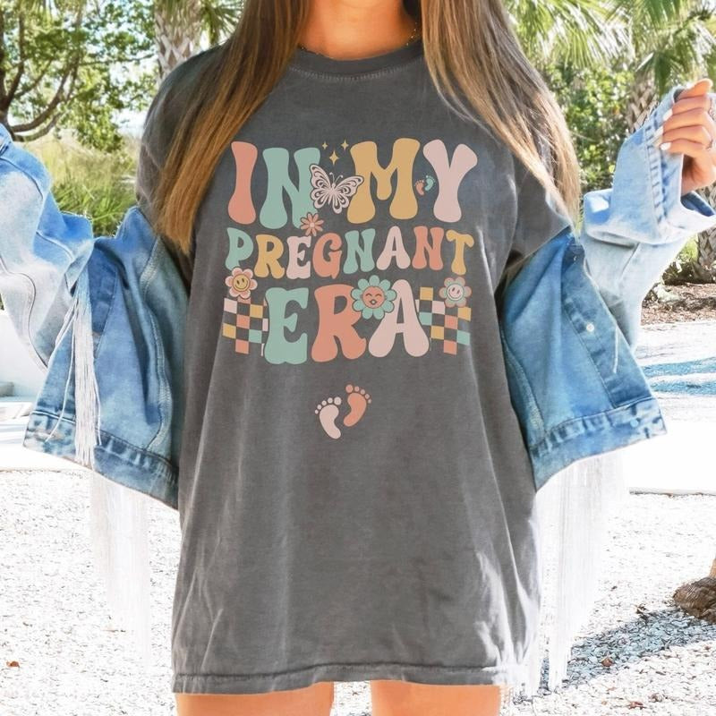 In My Pregnant Era Shirt, Pregnancy Reveal Comfort Colors Shirt, Pregnancy Announcement Shirt, Mothers Day Shirt, Gift For Mom, New Mom