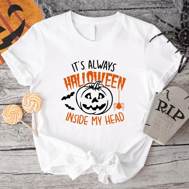 It's Always Halloween Inside My Head T-Shirt, Funny Pumpkin Halloween Shirt, Spooky Season Gift