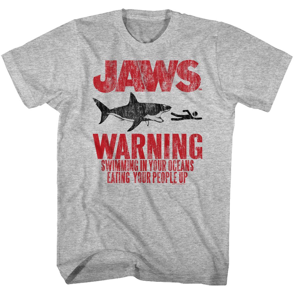 Jaws - Warning - Short Sleeve - Heather - Adult - T-Shirt - clothing by TeeHivey.com