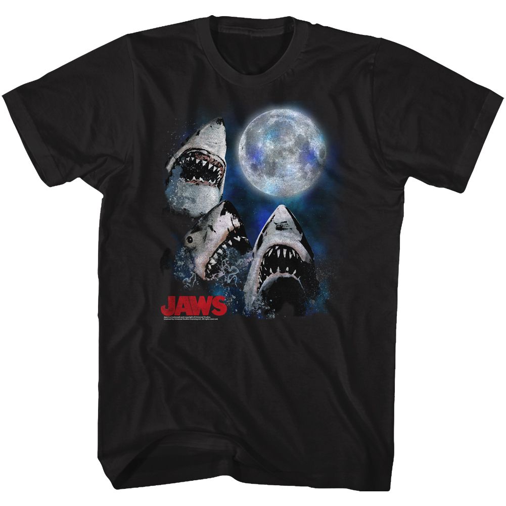 Jaws - Three Shark Moon - Short Sleeve - Adult - T-Shirt - clothing by TeeHivey.com