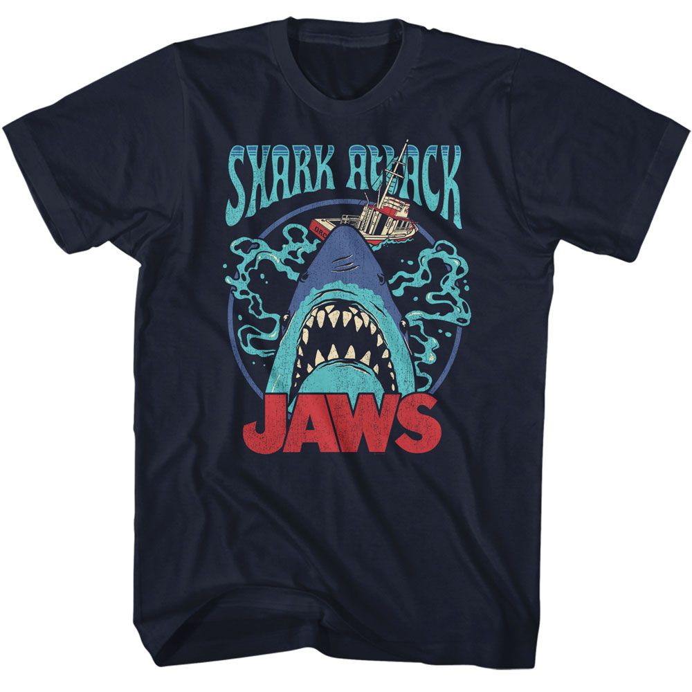 Jaws - Swirly Water - American Classics - Solid Blue Adult Short Sleeve T-Shirt