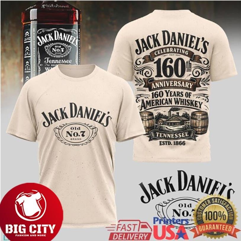 Jack Daniel’s 160th Anniversary T Shirt 160 Years of American Whiskey Two Sided Shirt