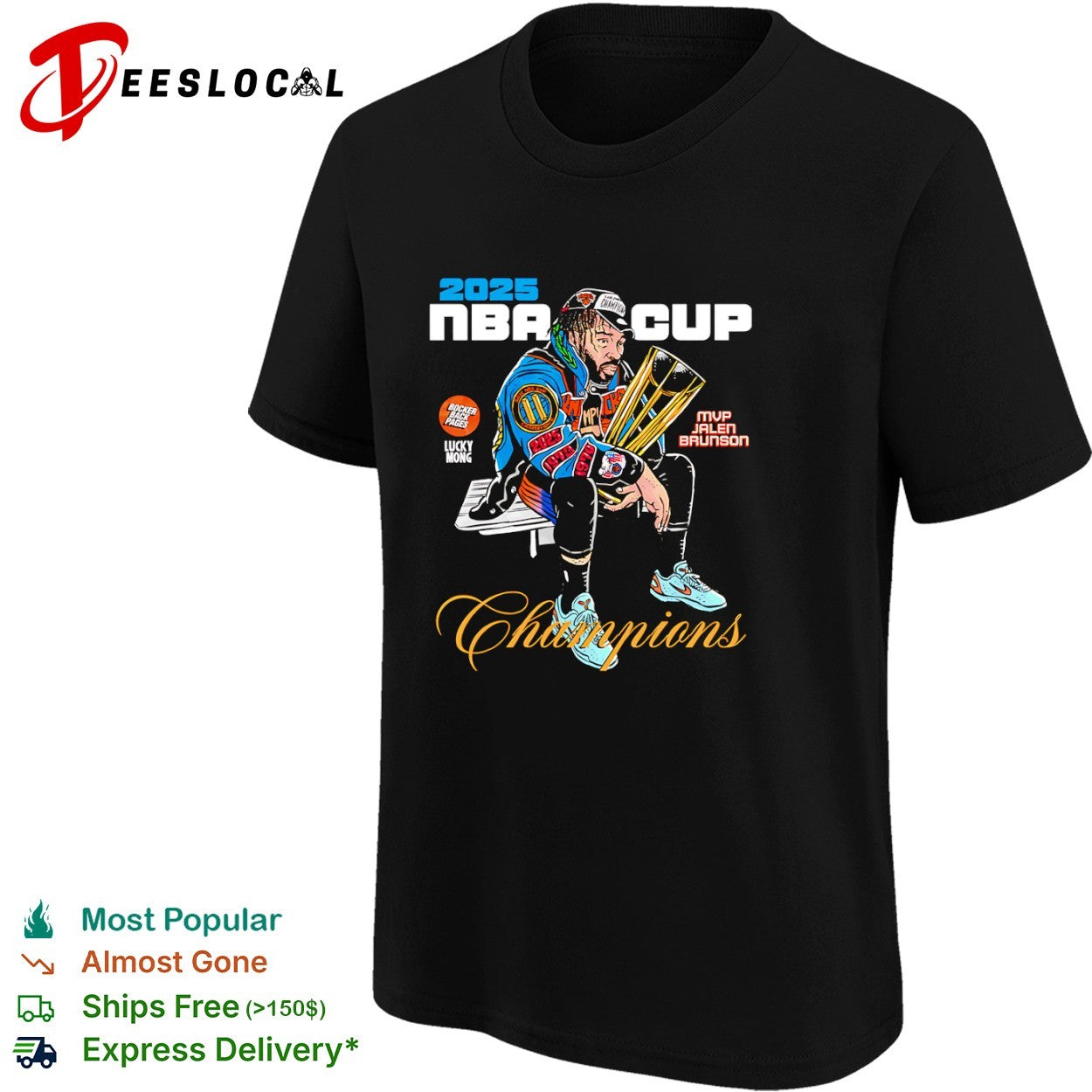 Jalen Brunson New York Knicks 2025 NBA Cup Champions Bocker Back Pages Lucky Mong shirt