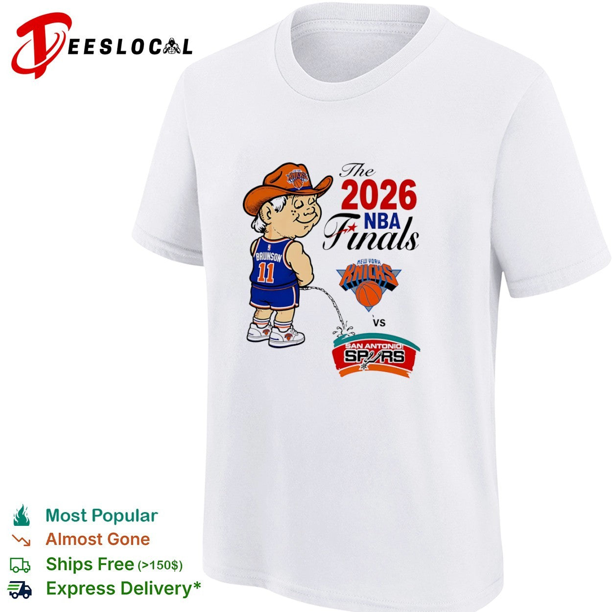 Jalen Brunson New York Knicks 2026 NBA pee on San Antonio Spurs logo shirt