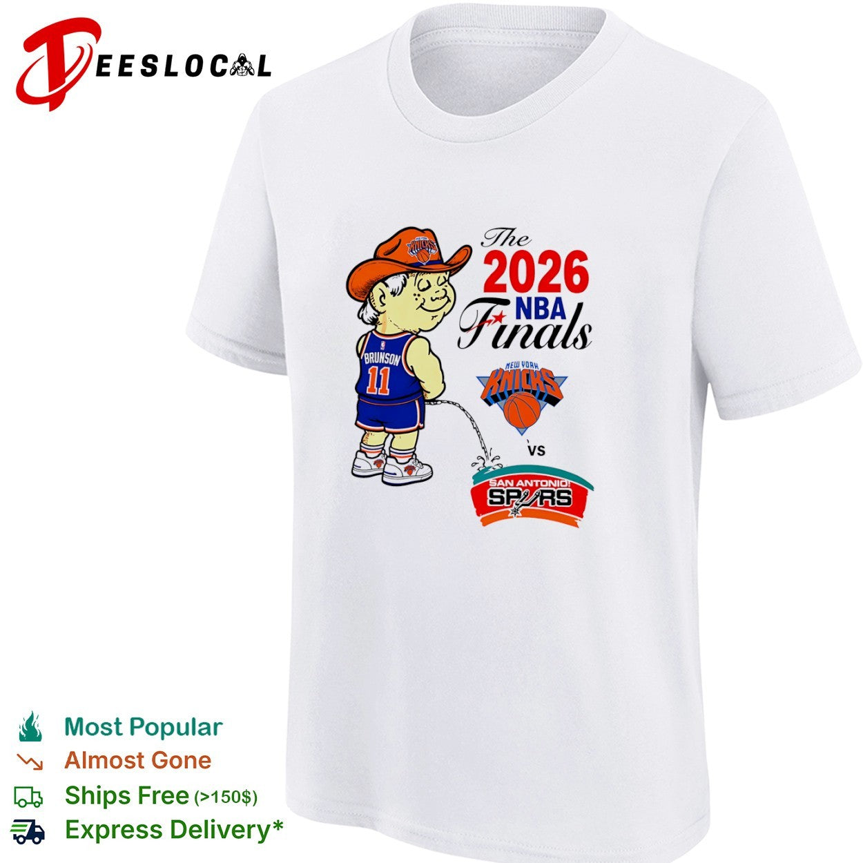 Jalen Brunson New York Knicks peeing on San Antonio Spurs The 2026 NBA Finals shirt