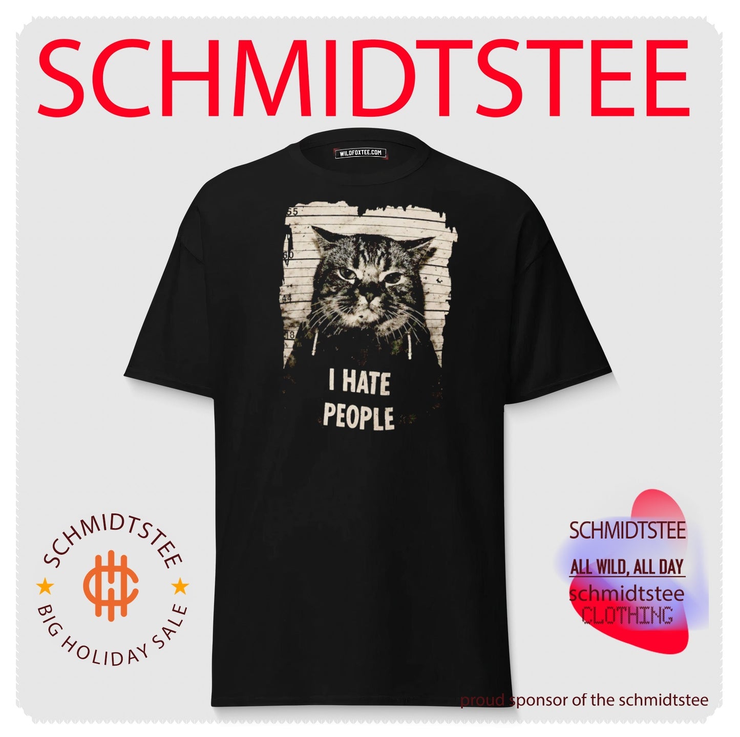 Jeff Satur I Hate People Mugshot Cat sarcastic shirt