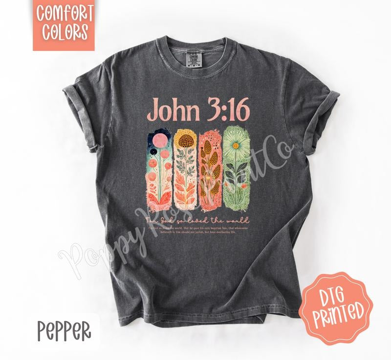 John 3:16 Shirt Comfort Colors, Cute Religious TShirt, Trendy Floral Bible Tee, Gift for Her