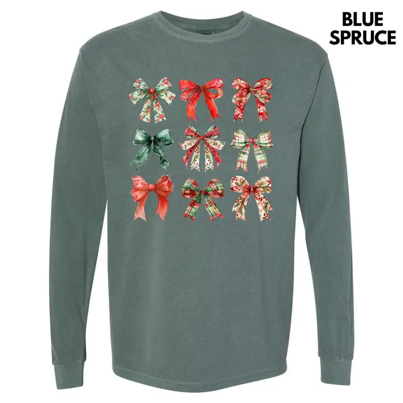 Jolly Christmas Bow Collage Long Sleeve Comfort Colors T-Shirt 'NLB'