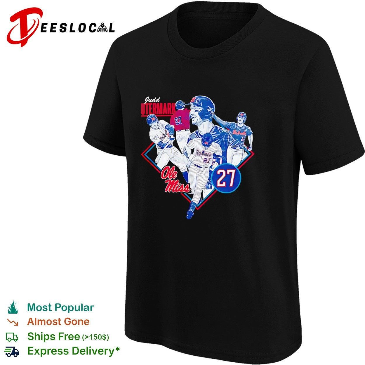 Judd Utermark Ole Miss Rebels 27 Baseball NCAA Shirt