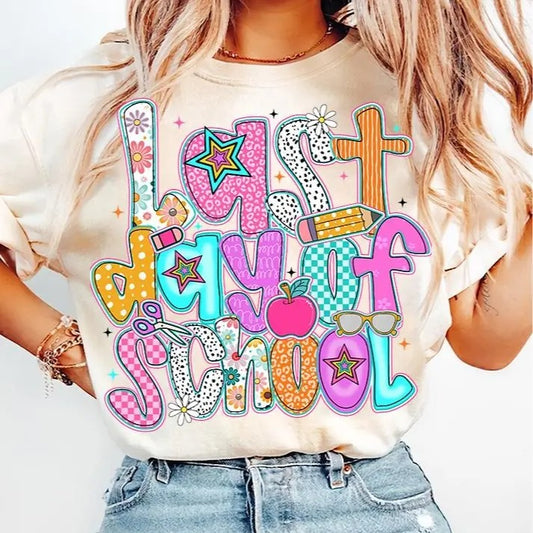 Last Day of School Shirt for Women Preppy Summer Teacher Gift Unisex Premium 100% Cotton