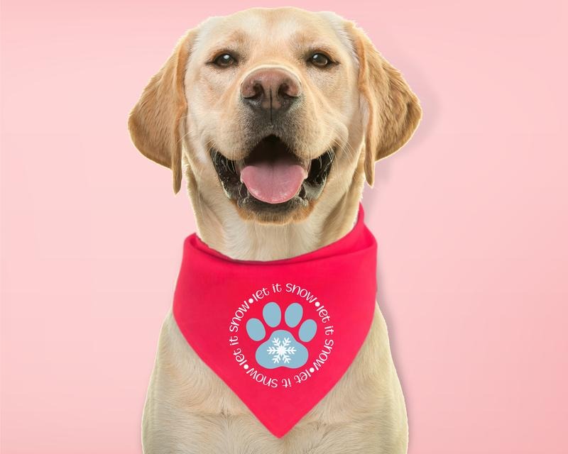 Let It Snow Dog Bandana, Winter Dog Bandana, Dog Paw Handkerchief, Puppy Neck Scarf Snow, Pet Owner Christmas Gift Scarf.
