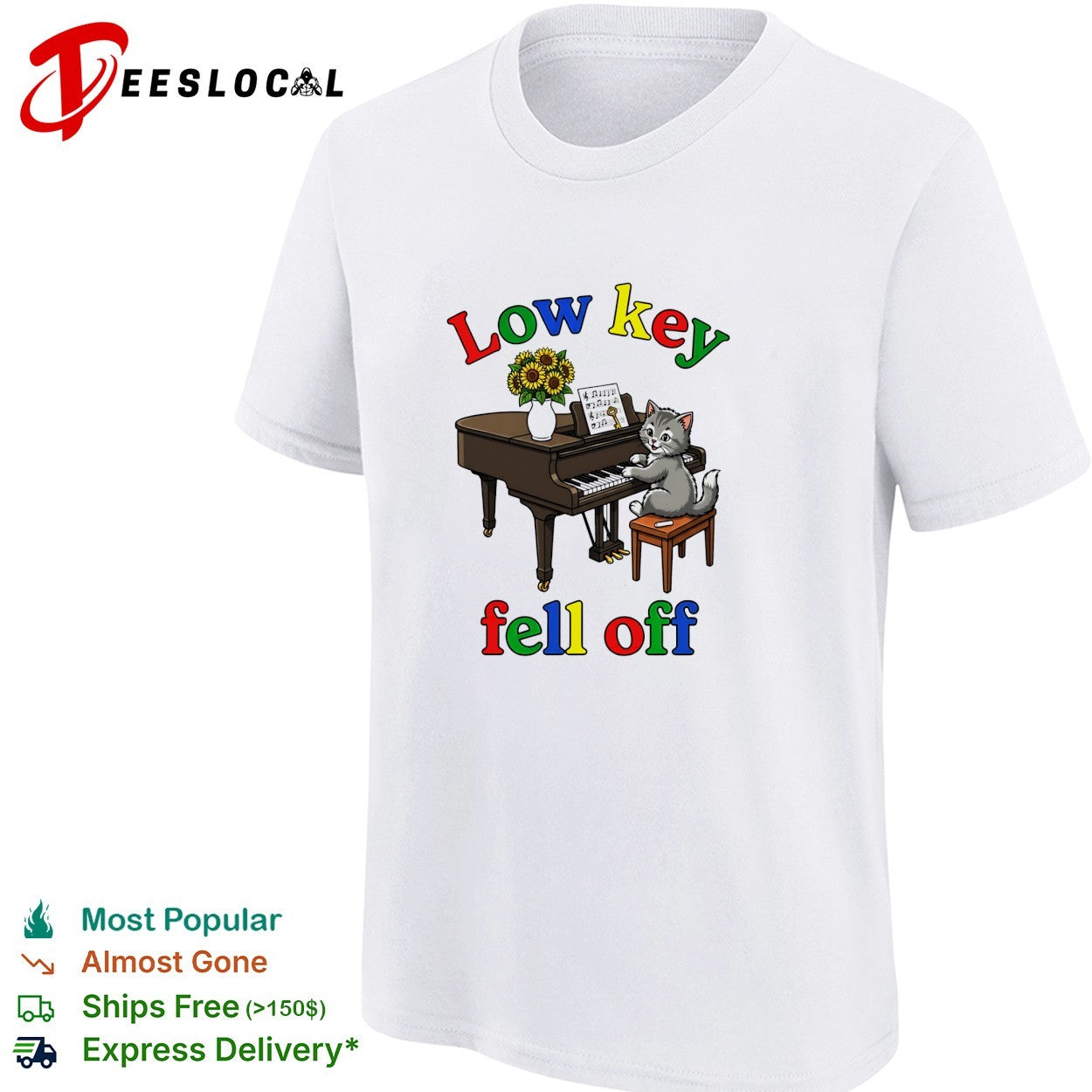 Low key fell off cat playing piano shirt