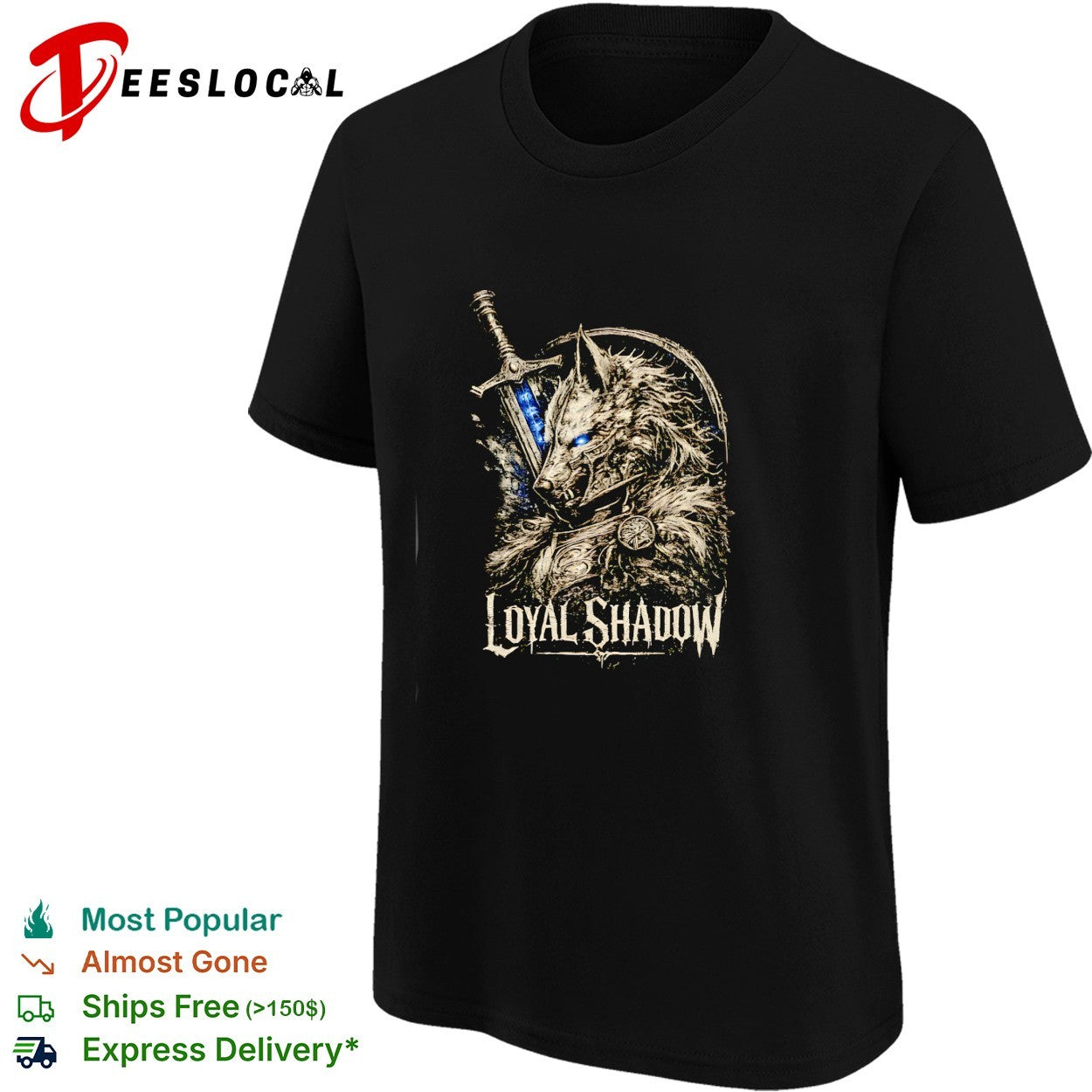 Loyal shadow wolf sword shield fantasy crest art shirt