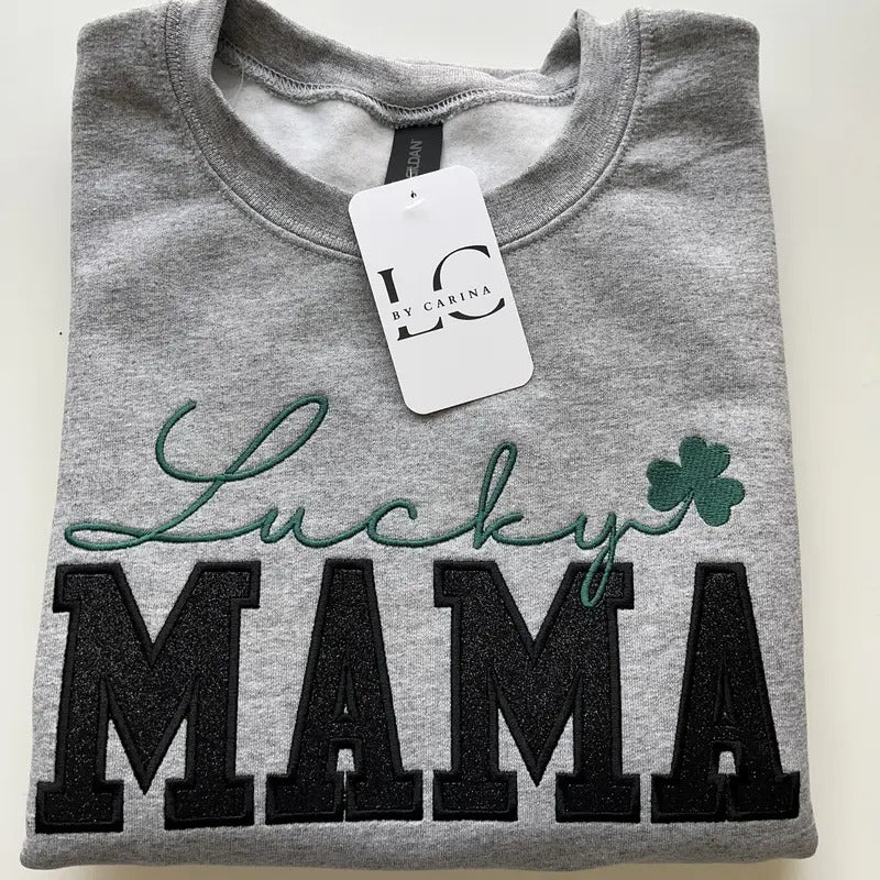 Lucky Mama St. Patrick’s Day Embroidered Sweatshirt - Festive & Stylish for Moms
