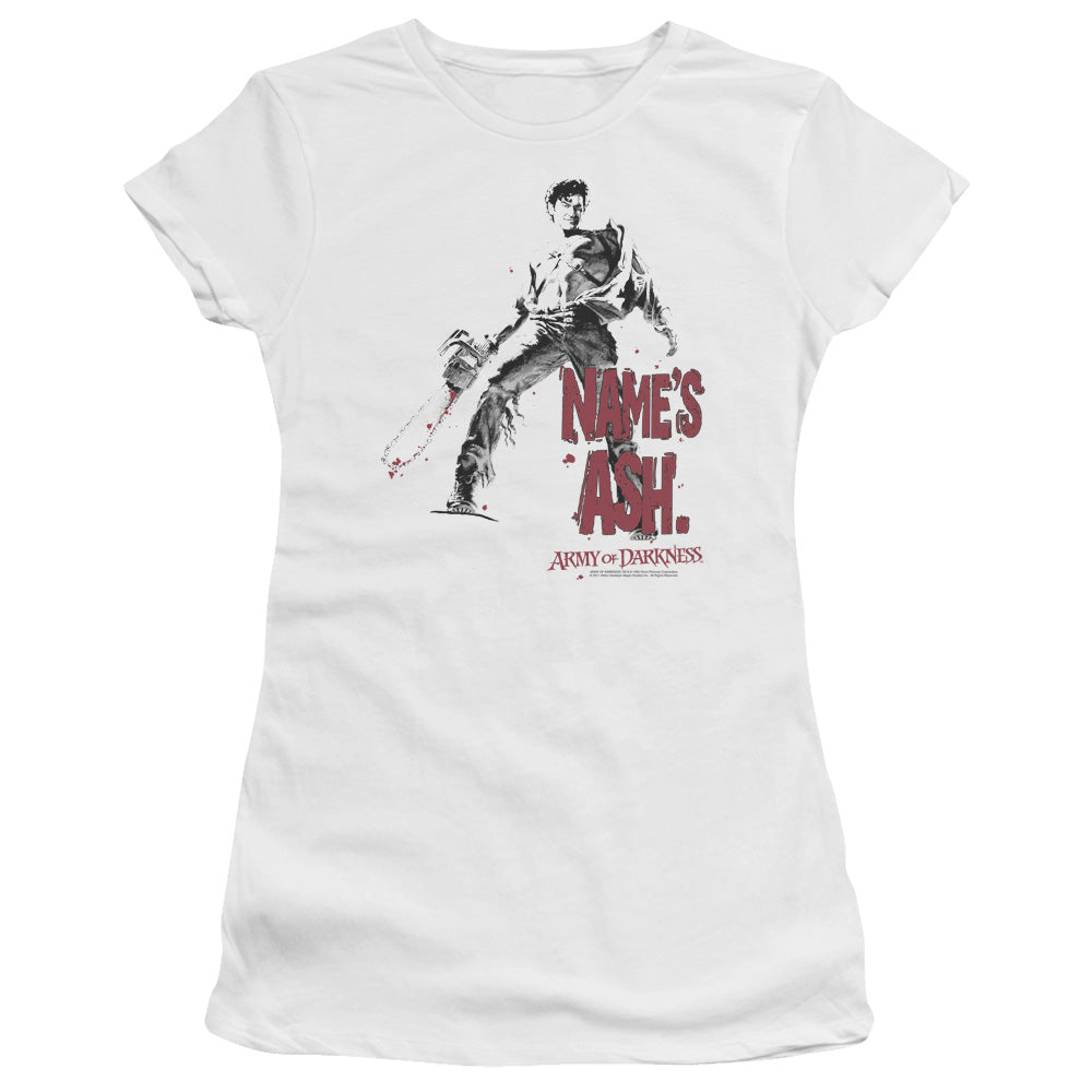 Army Of Darkness Names Ash Junior Sheer Cap Sleeve Womens T Shirt White - clothing by TeeHivey.com