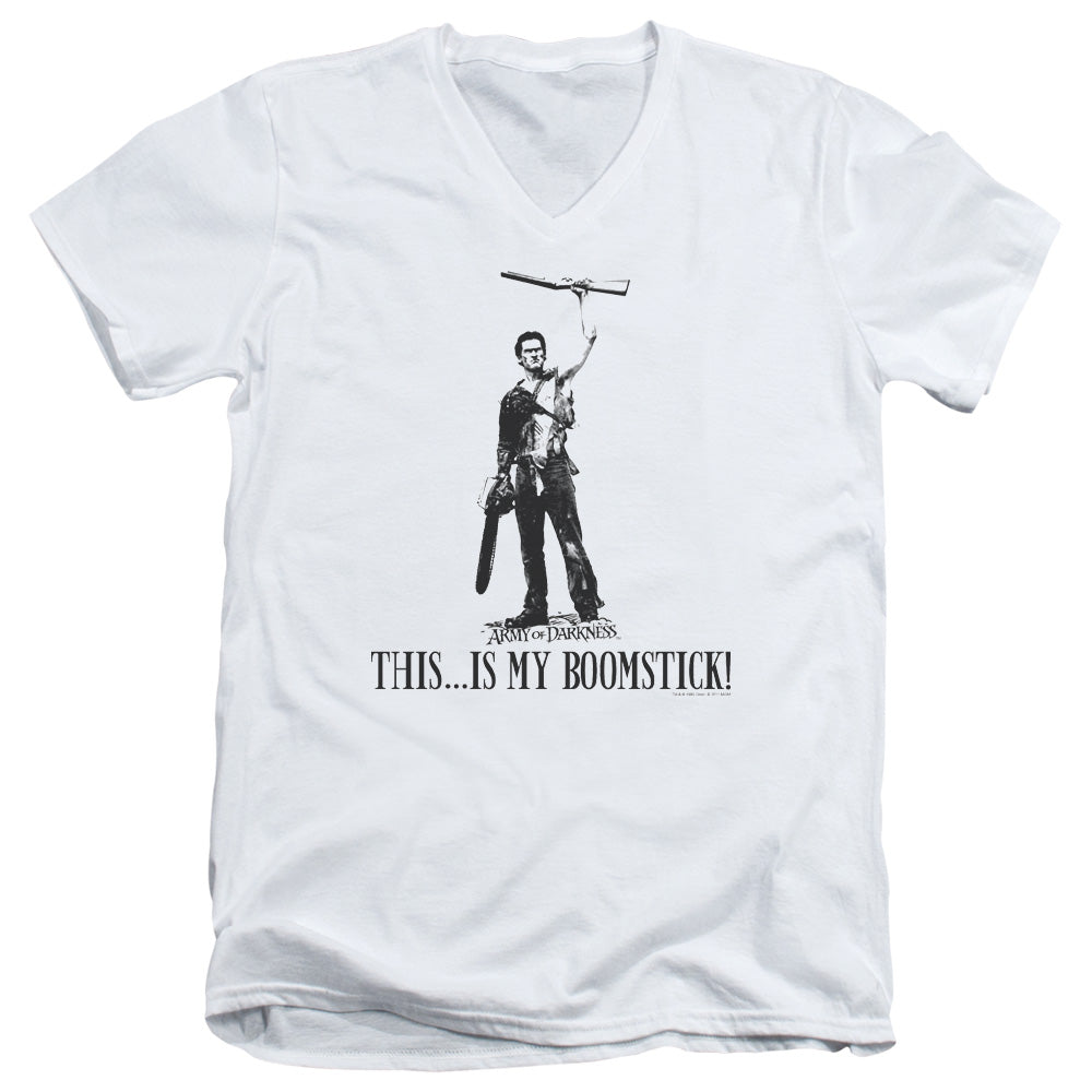 Army Of Darkness Boomstick! Mens Slim Fit V-Neck T Shirt White