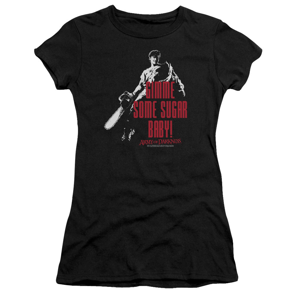 Army Of Darkness Sugar Junior Sheer Cap Sleeve Womens T Shirt Black - clothing by TeeHivey.com