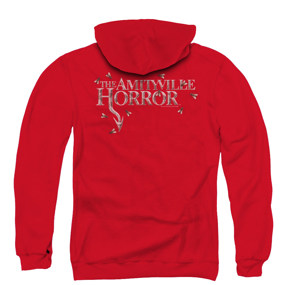 Amityville Horror Flies Back Print Zipper Mens Hoodie Red