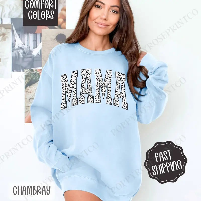 Mama Dalmatian Sweatshirt Comfort Colors, Cute Mom Crewneck, Trendy Women's Sweater