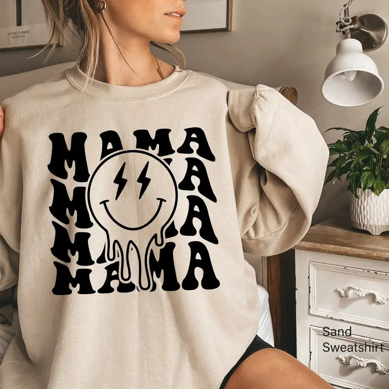Mama Smile Shirt Happy Face Sweatshirt Aesthetic Mama Hoodie Happy Face Shirt For Mom Mothers Day Gift Mom's Birthday...