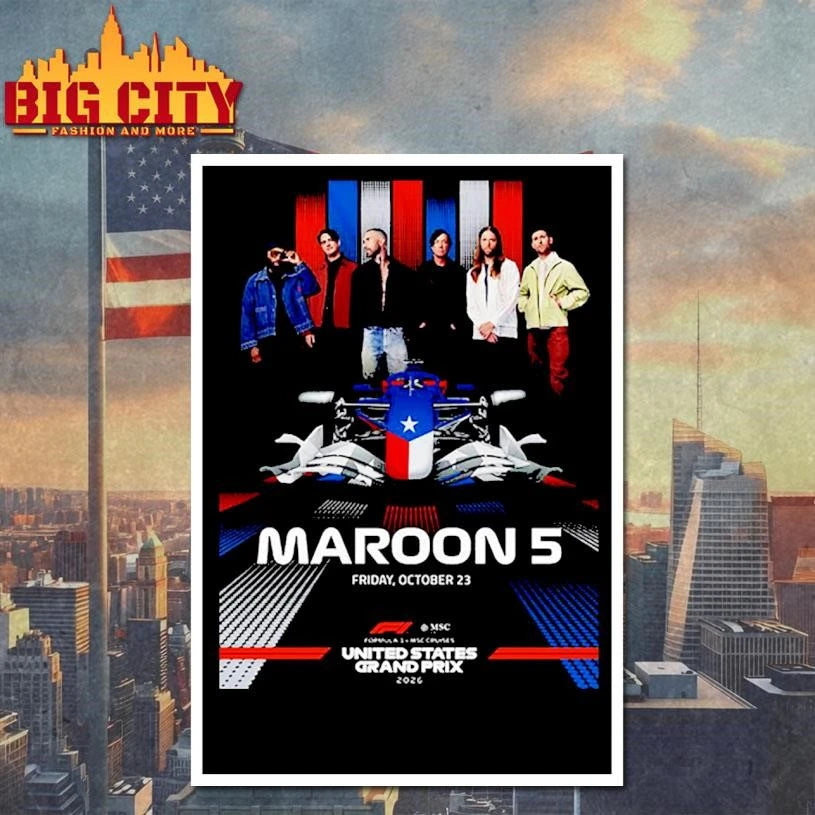 Maroon 5 Event Poster 2026 Formula 1 United States Grand Prix On October 23 2026 Austin TX Shirt