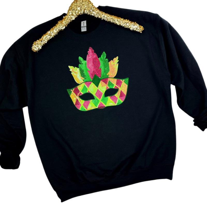 Masquerade Sequin Patch Gildan Sweatshirt -- BLACK - clothing by TeeHivey.com