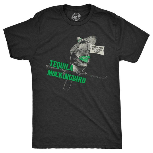 Mens Tequila Mockingbird T Shirt Funny Liquor Drinking Novel Parody Joke Tee for Guys Mens Funny T Shirts Cool Vintage Fashion T-Shirt Black -