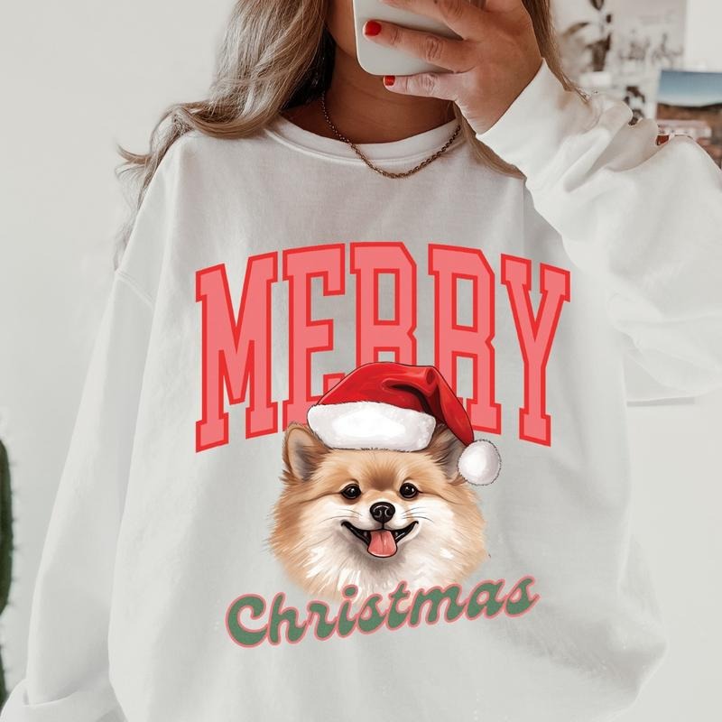 Merry Christmas Pomeranian Sweatshirt, Christmas Dog, Festive Holiday Crewneck, Custom Sweatshirt