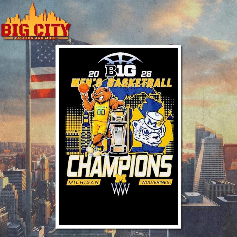 Michigan Wolverines 2026 Big Ten Men’s Basketball Season Champions Mascot Trophy Shirt