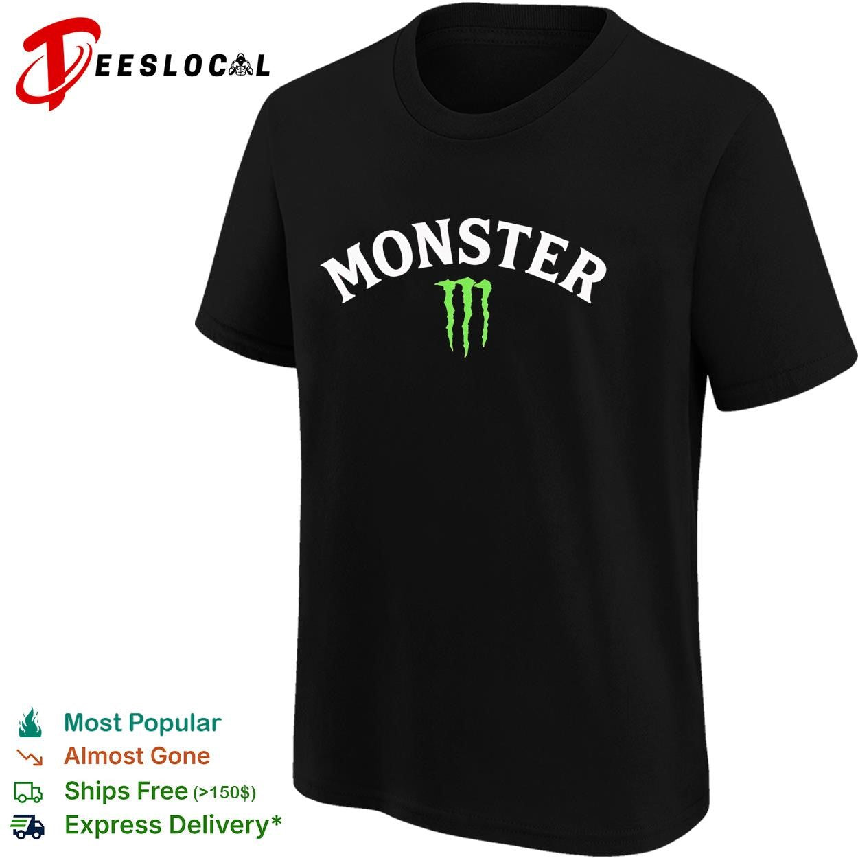 Monster energy drink parody bold white lettering green claw logo graphic shirt
