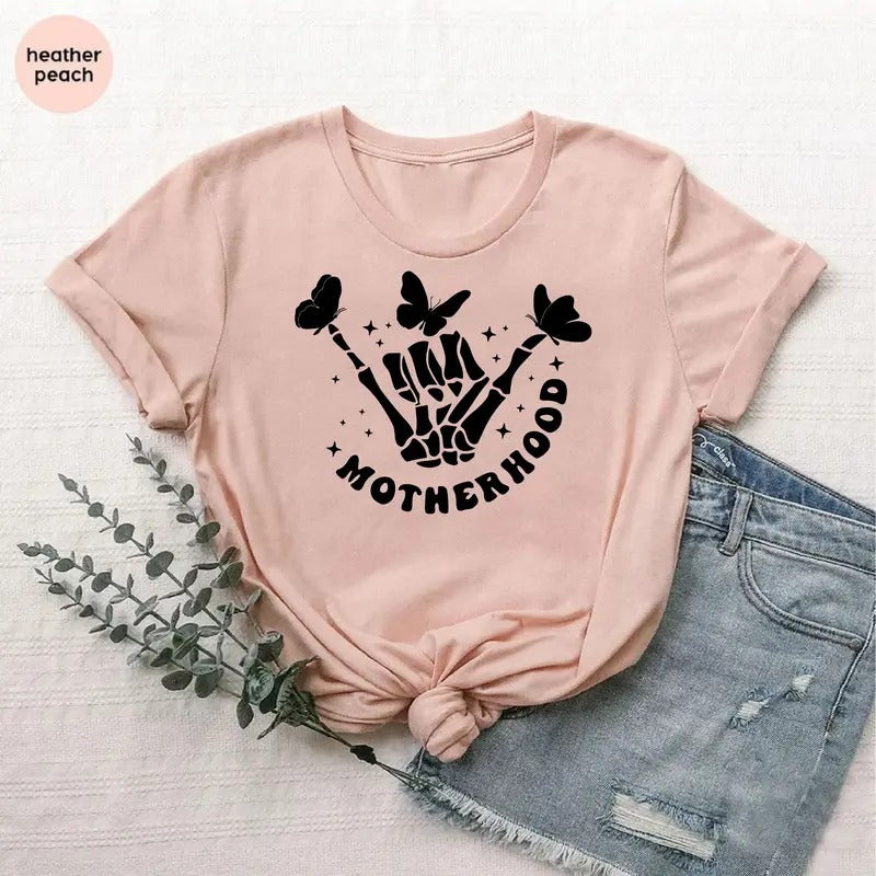 Motherhood Shirt Mothers Day Shirt Retro Rocker Skeleton Mom Shirt Gift For Women Skeleton Rock Hands Mama Shirt Gift For...